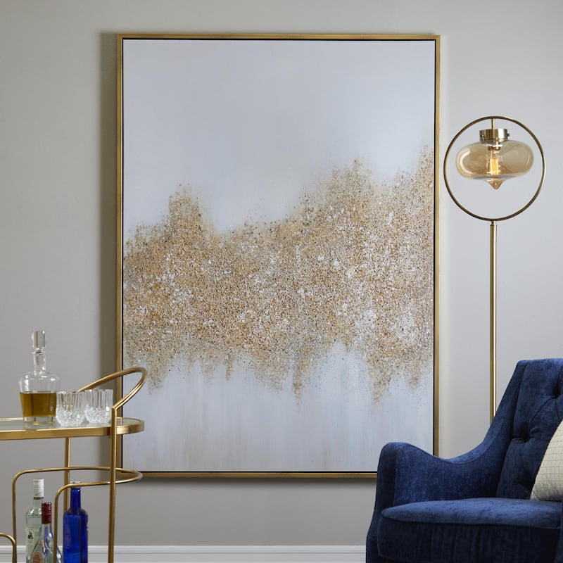 CosmoLiving by Cosmopolitan Canvas Glitter Flakes Geode Living Room Framed Wall Art with Gold Frame - 2"W x 48"L x 65"H - Gold
