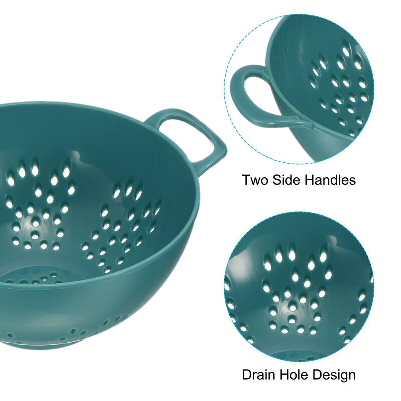 Kitchen Colander with Handle 2Pcs, Rice Washing Strainer Fruit Drainer - Army Green+Green - 19cm x 14.8cm x 7.5cm