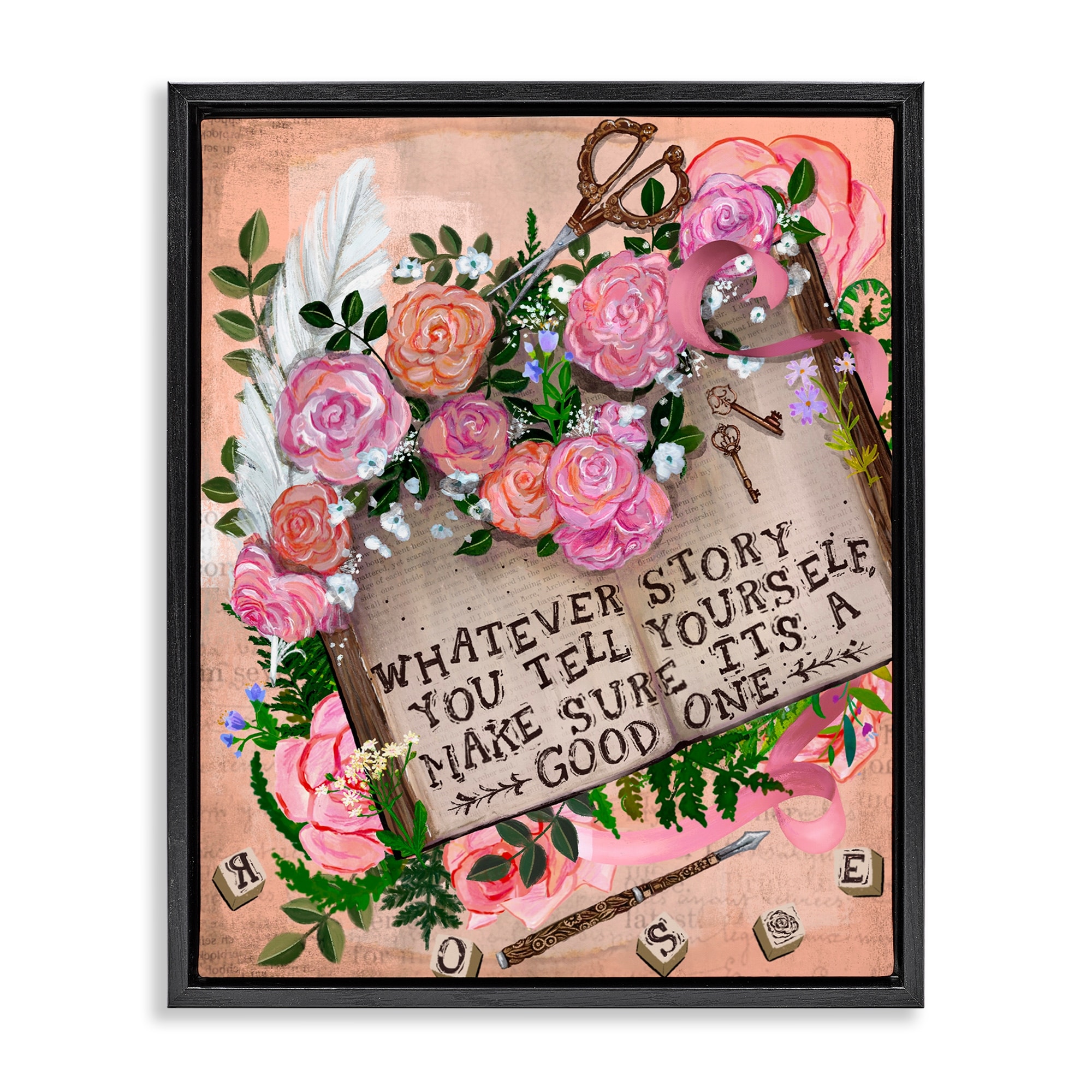 Stupell Tell Yourself A Good Story Framed Floater Canvas Wall Art Design By Glad You're Here Co.