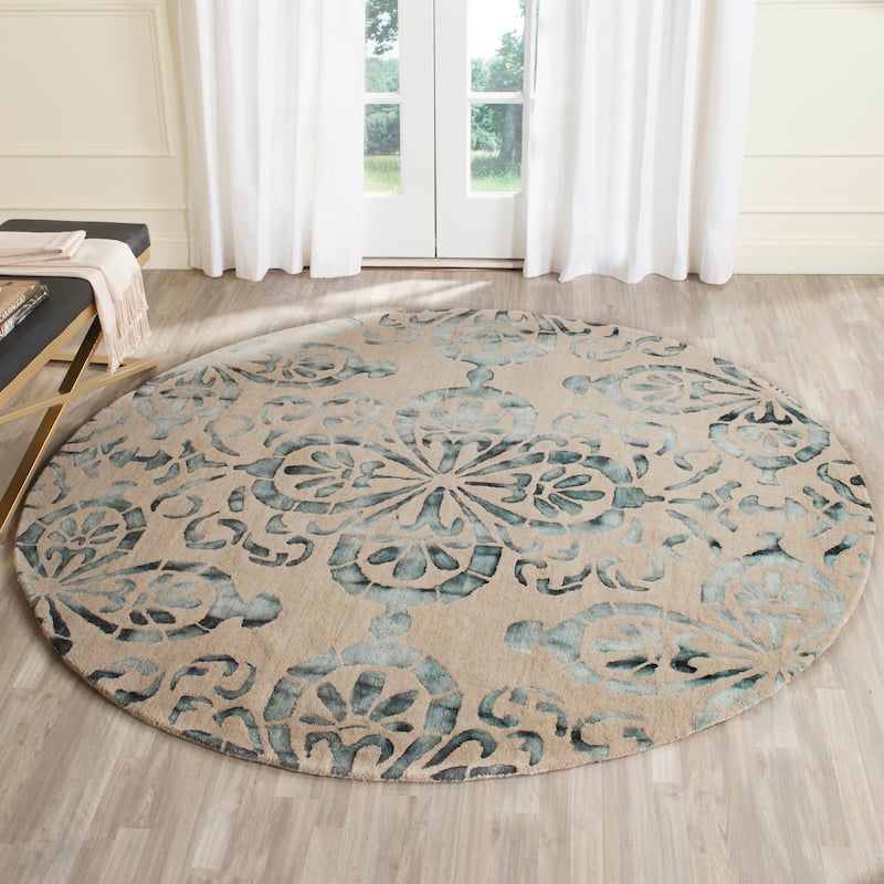 SAFAVIEH Handmade Dip Dye Stas Watercolor Vintage Boho Wool - 7' x 7' Round - Camel/Grey - Runner