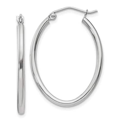 Curata 14k White Gold 2x30mm Oval Tube Hoop Earrings