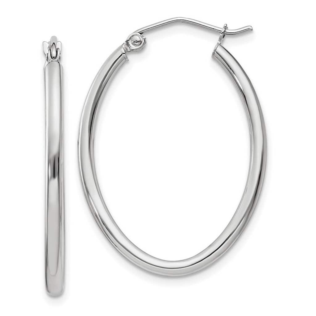 Curata 14k White Gold 2x30mm Oval Tube Hoop Earrings