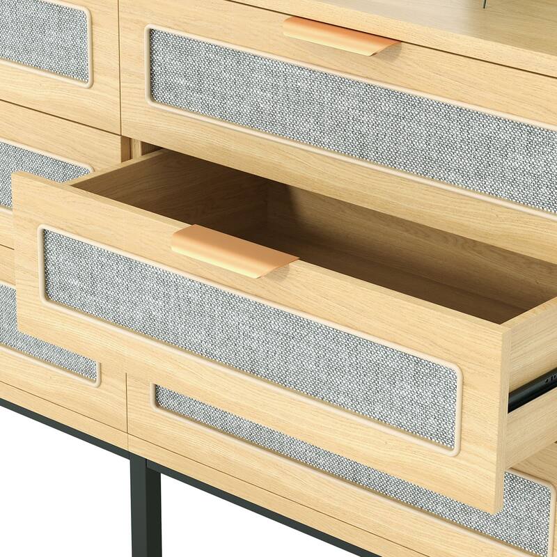 Gymojoy 47" 6 Drawer Rattan Dresser for Bedroom, Boho Farmhouse Wood Chest of Drawers with Metal Handles, Closet Organizer