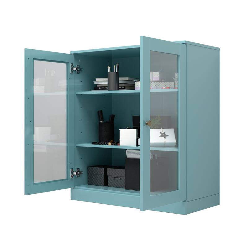 Palace Imports 100% Solid Wood TV Stand with Clear Glass Doors for TVs up to 32"