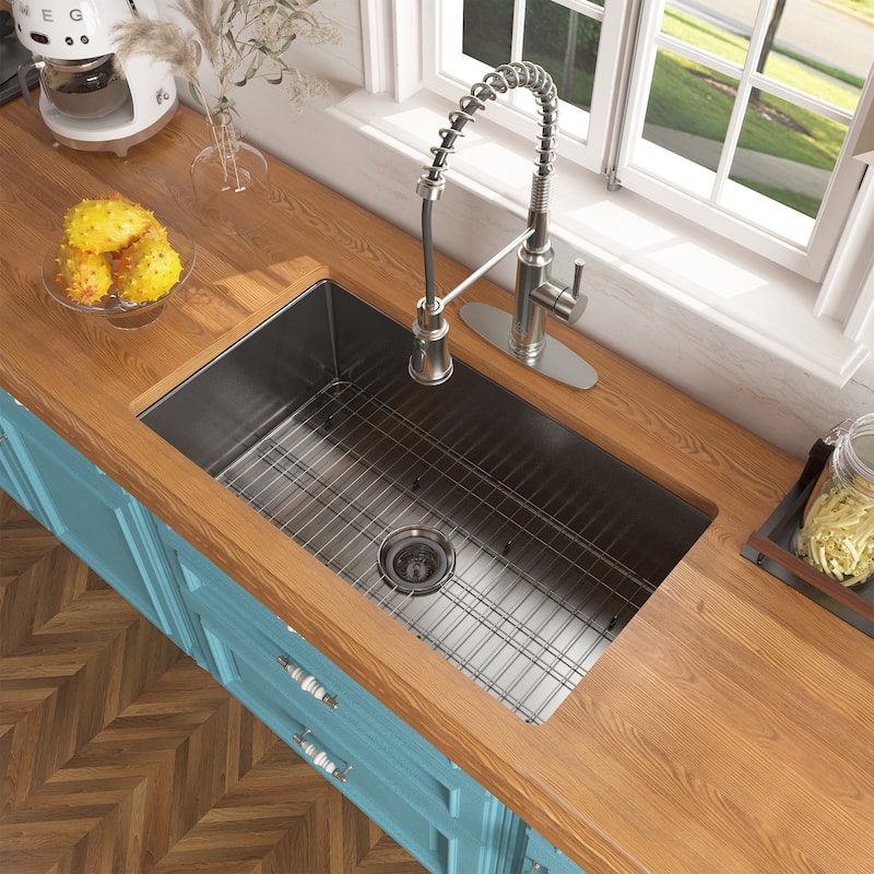 CASAINC Undermount Single Bowl Fireclay Kitchen Sink with Bottom Grid and Strainer, cUPC Certified - 32 x 19 - Matte Black