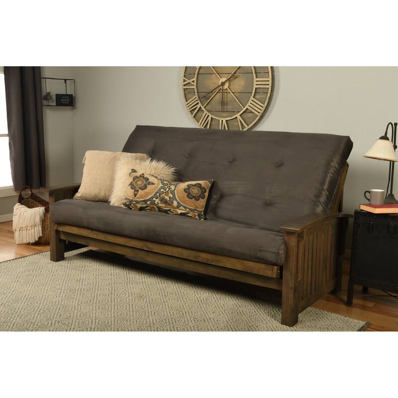 Somette Washington Queen-size Futon Set in Rustic Walnut Finish with Suede Mattress