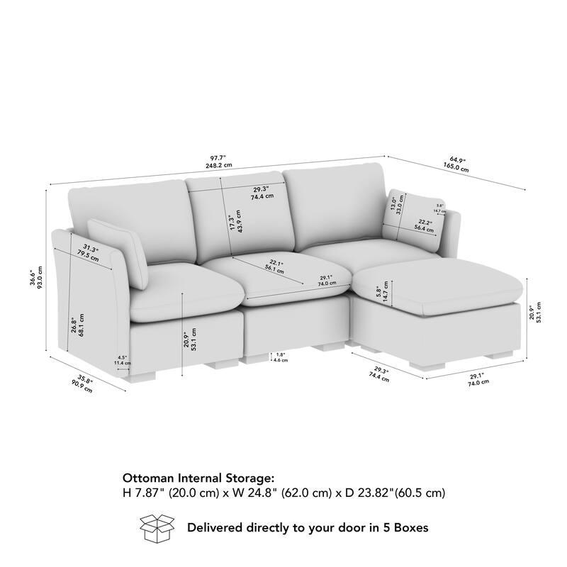 Bush Home Sienna Modular 3-Seater Reversible Chaise Sectional
