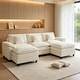 preview thumbnail 105 of 109, Modular Cloud Chenille Sectional Sofa with Ottomans, Deep Seat Convertible L-Shaped or U-Shaped Couch White//3 Seats with 2 Ottomans - Symmetrical