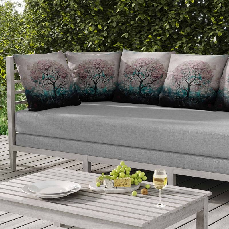 Beautiful Tree of Life Indoor/Outdoor Reversible Throw Pillow Pink and Teal
