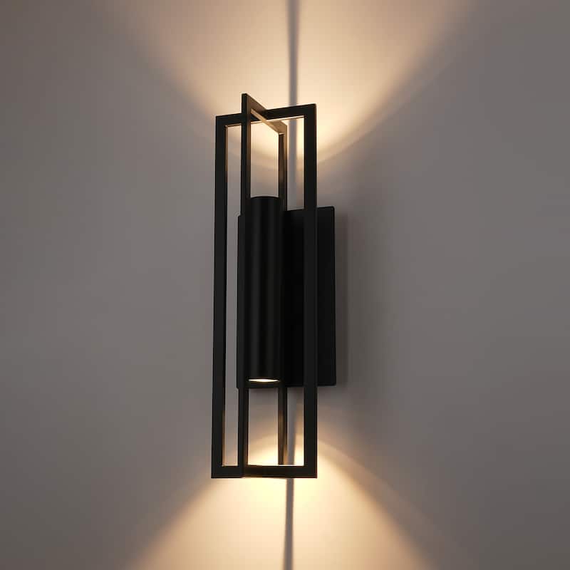 24 in. 2-Light Modern Black Square LED Outdoor Wall Sconce - 7 in. W x 24 in. H x 8.2 in. D