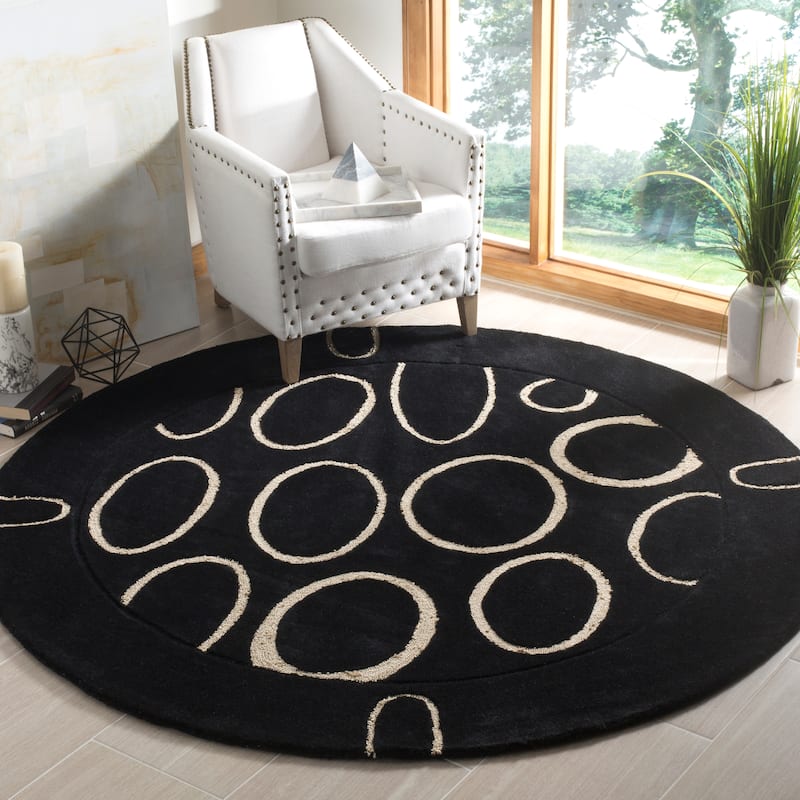 SAFAVIEH Handmade Soho Magen N.Z. Wool Rug - 6' Round - Black/Ivory