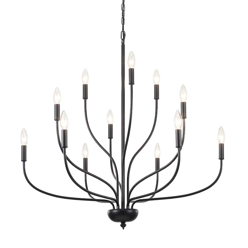 12 - Light Candle Style Chandelier ,Classic Farmhouse Chandelier with Lotus Shaped for Kitchen Island Living Dining Room