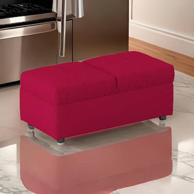 Caroline 41 Inch Storage Ottoman Chair, Tufted Seat, Adjustable Top, Red