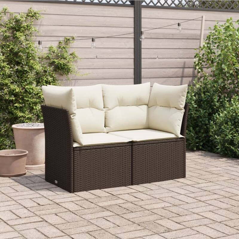 vidaXL Patio Sofa with Cushions Outdoor Seating Sectional Sofa Poly Rattan