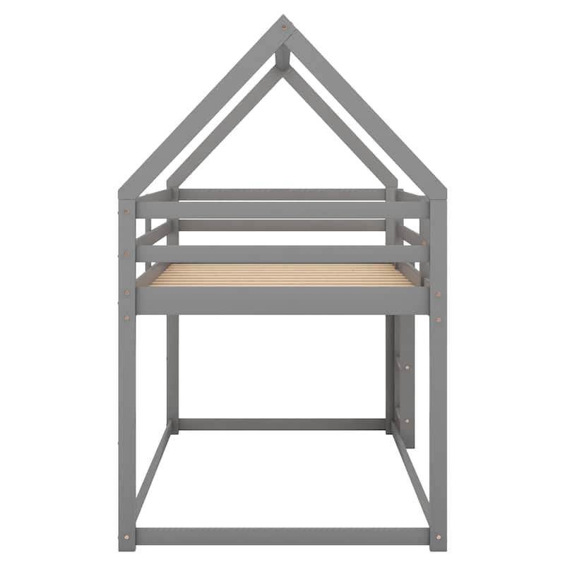 Twin Pine Low Bunk Bed with House Frame and Ladder
