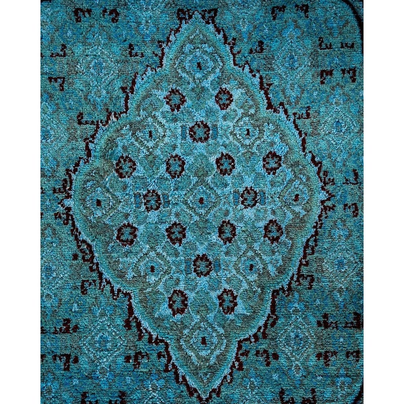 Overton Hand Knotted Wool Vintage Inspired Modern Contemporary Overdyed Blue Area Rug - 9' 1" x 12' 5"