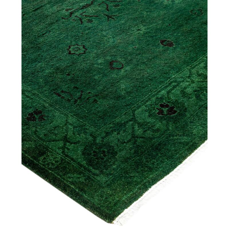 Overdyed One-of-a-Kind Hand-Knotted Area Rug - Green - 3' 1" x 13' 6"