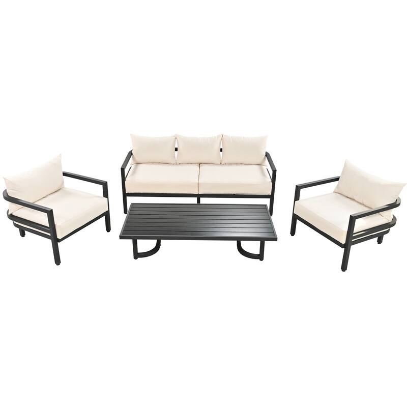 Outdoor Steel Patio Sofa Set with Coffee Table and Water-Resistant Cushions