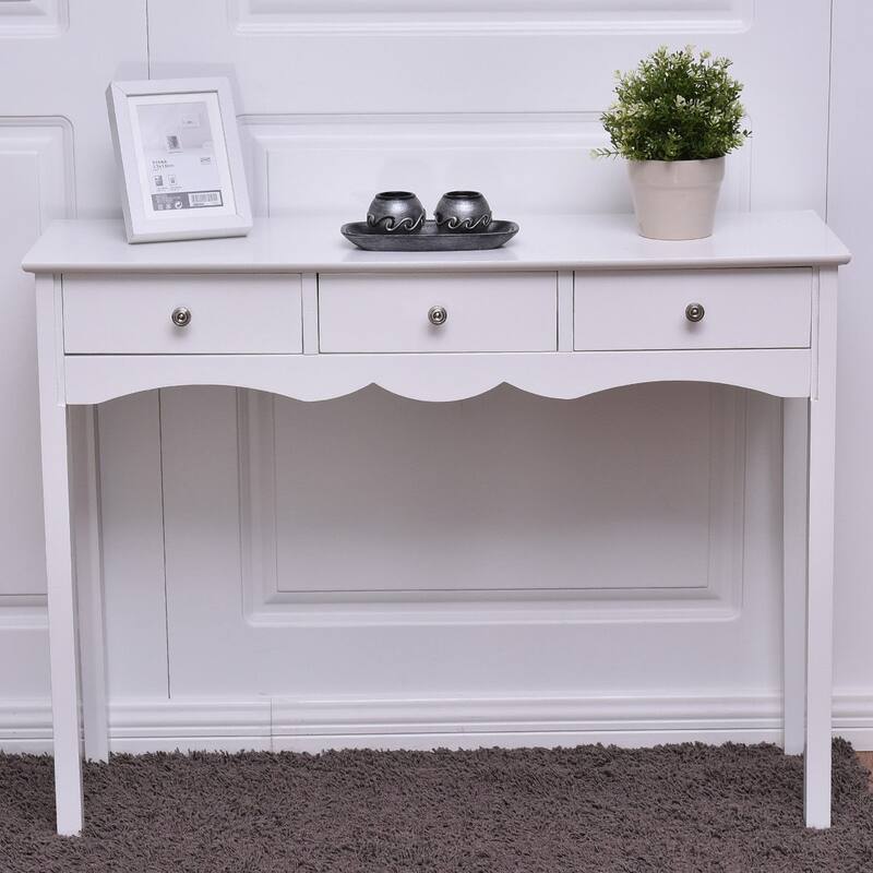 Hall table Side Table with 3 Drawers-White - 39.4" x 12.6" x 29.5"(L x W x H)