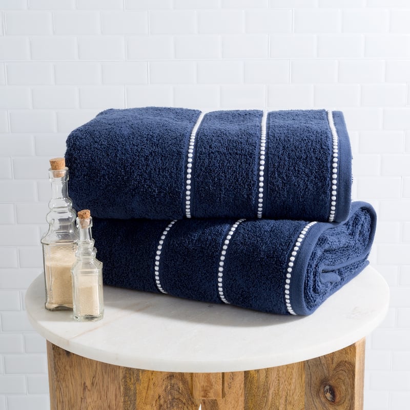 Luxury Cotton Towel Set- 2 Piece Bath Sheet Set Made From 100% Zero Twist Cotton By Lavish Home (Navy / White) - Navy with White