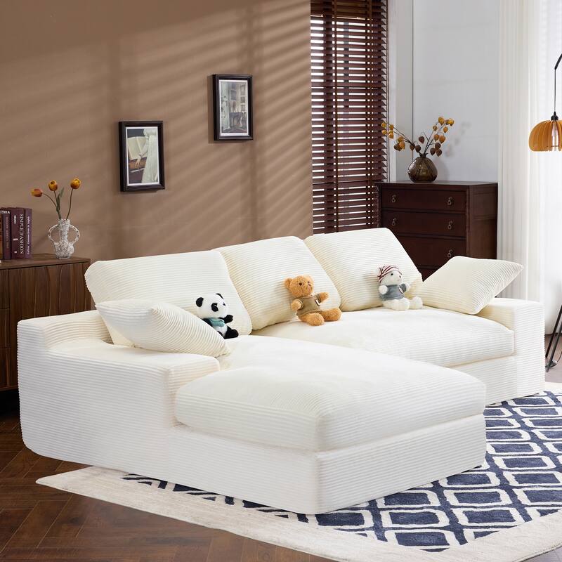 Roomfitters Corduroy Compressed Sofa with 3 Back Cushions & 2 Pillows, Soft Skin-Friendly Couch for Cozy Living Room