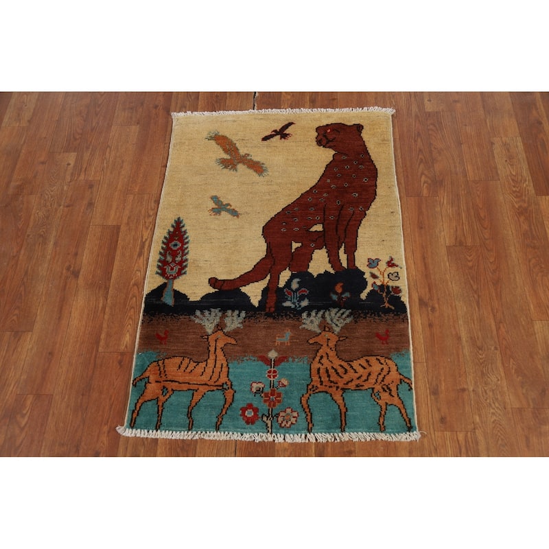 Animals Pictorial Kazak Oriental Foyer Rug Hand-Knotted Wool Carpet - 2'0" x 3'0"