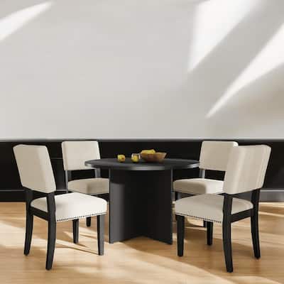 Modern 5-Piece Round Pedestal Dining Table Set with 4 Upholstered Chairs, Solid Wood Kitchen Set for Small Spaces & Apartments
