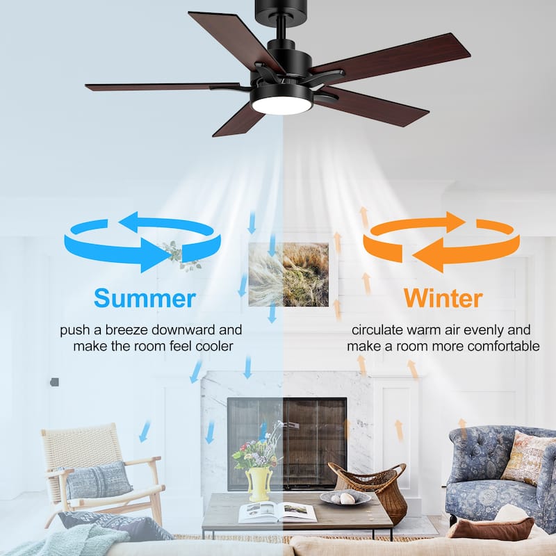 Breezary 52/42-IN LED Ceiling Fan with Light Kit and Remote-5 Blade