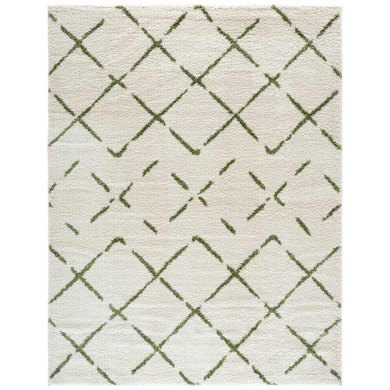 SAFAVIEH Arizona Shag Ghinwa 1.2-inch Thick Rug - 8' x 10' - Ivory/Green