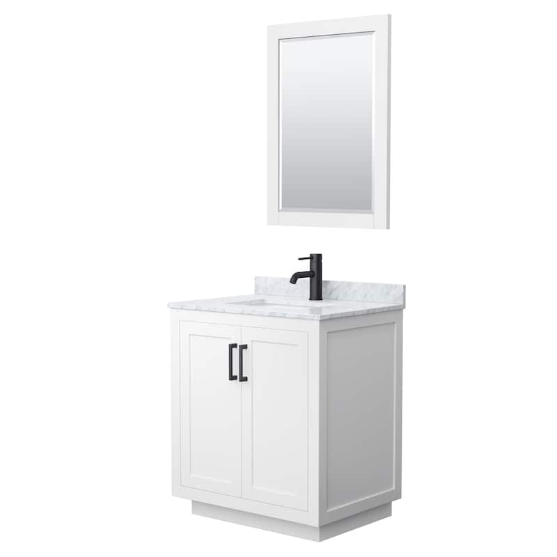 Miranda Single Vanity Set, White Carrara Marble Top, 24-Inch Mirror