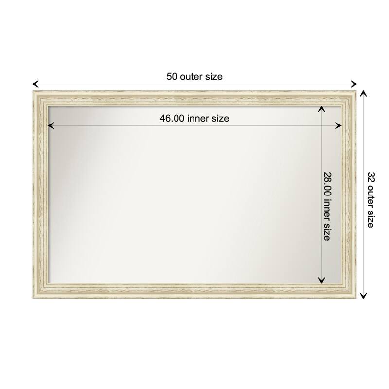 Country White Wash Framed Non-Beveled Custom Wall Mirror, Bathroom Vanity Mirror - Outer Size: 50.5 x 32.5