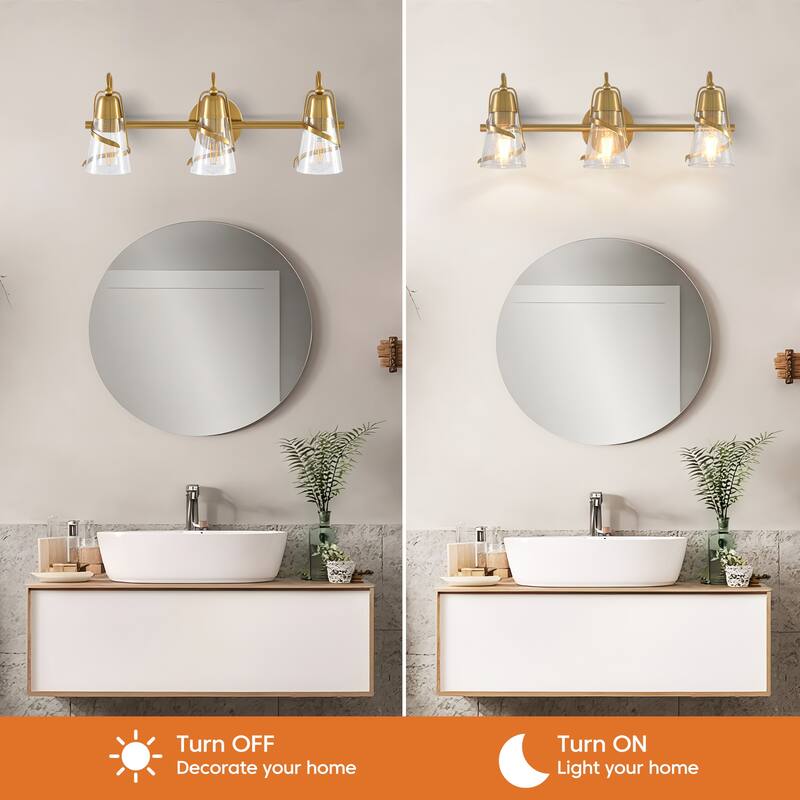 Parrot Uncle 24" Modern Gold 3-Light Seeded Glass Vanity Light Wall Sconce