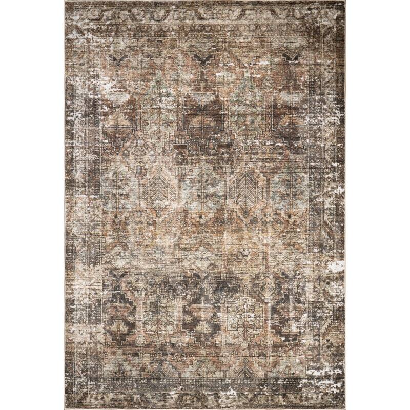 Machine Washable Collection Grey/Tan/Beige Medallion Area Rug - 2' X 3'3''