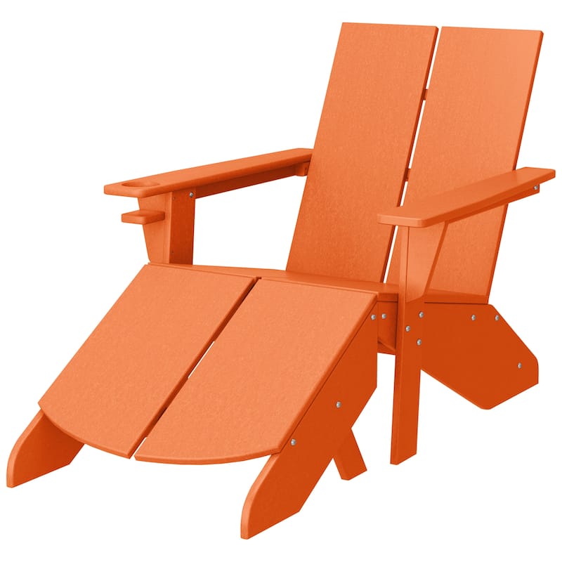 Coastin Modern Poly Adirondack Chair With Ottoman - Orange