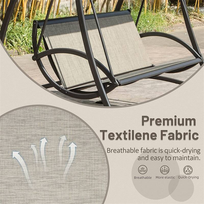 Steel Frame 3-Seat Patio Swing with Adjustable Canopy, Textilene Fabric and 970lb Capacity