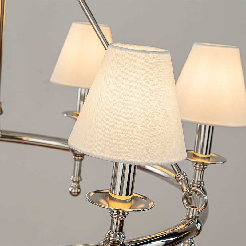 Vintage Chandelier 6-Light Classic Pendant Fixture with White Shades for Elegant Interior Lighting