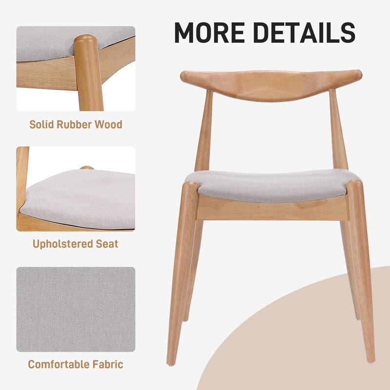 Set of 2 Rubberwood Dining Chairs with Ergonomic Backrest & Comfort Cushions