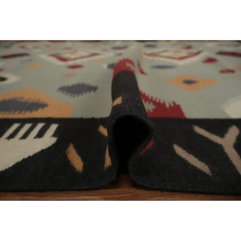 Hand Woven Oriental 100% Wool Carpet Southwestern Tribal Greys & Charcoal Kilim Area Rug - 10' 1'' X 8' 4''