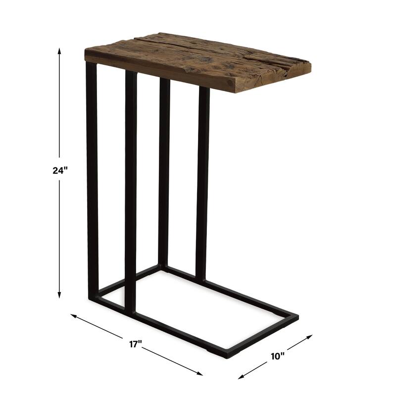 Wooden C-Form Accent Table - 24" - Brown and Black