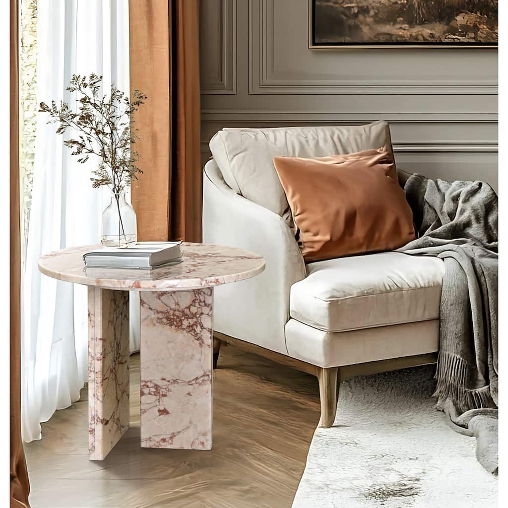 Roomfitters Round Marble Coffee Table, Natural Stone Side Table for Living Room, Solid Marble Accent Table