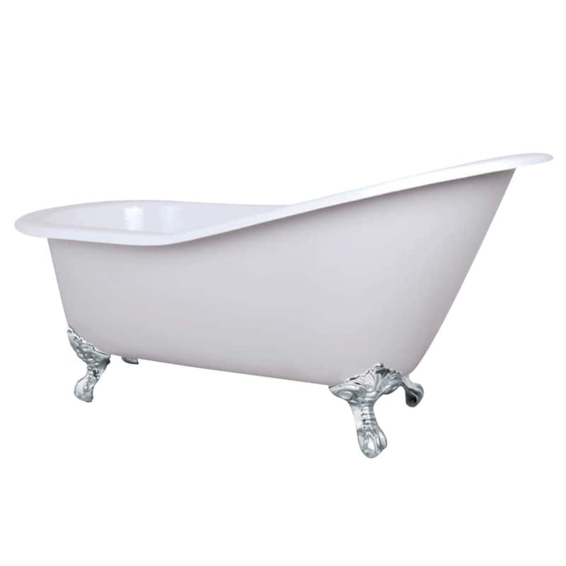 Kingston Brass Aqua Eden 61" Clawfoot Cast Iron Soaking Tub with - White / Polished Chrome Feet