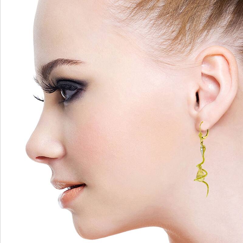 14K Solid Gold Snake Earrings w/ Briolette Citrines & Diamonds