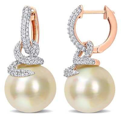 Miadora White South Sea Cultured Pearl & 1/2ct TDW Diamond Swirl Hoop Earrings in 14k Rose Gold