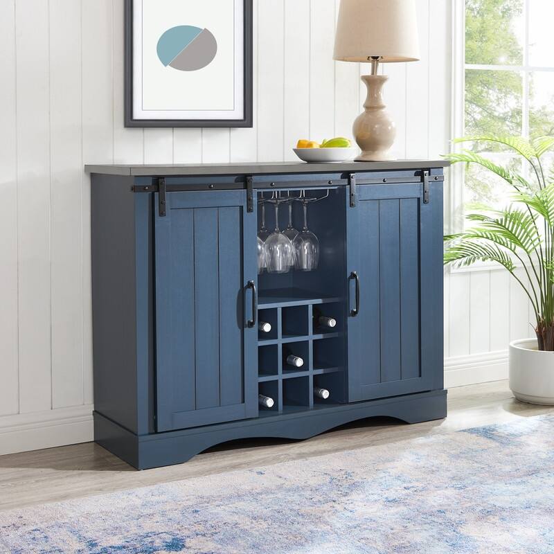 Rustic 47-inch Bar Cabinet with Sliding Barn Door