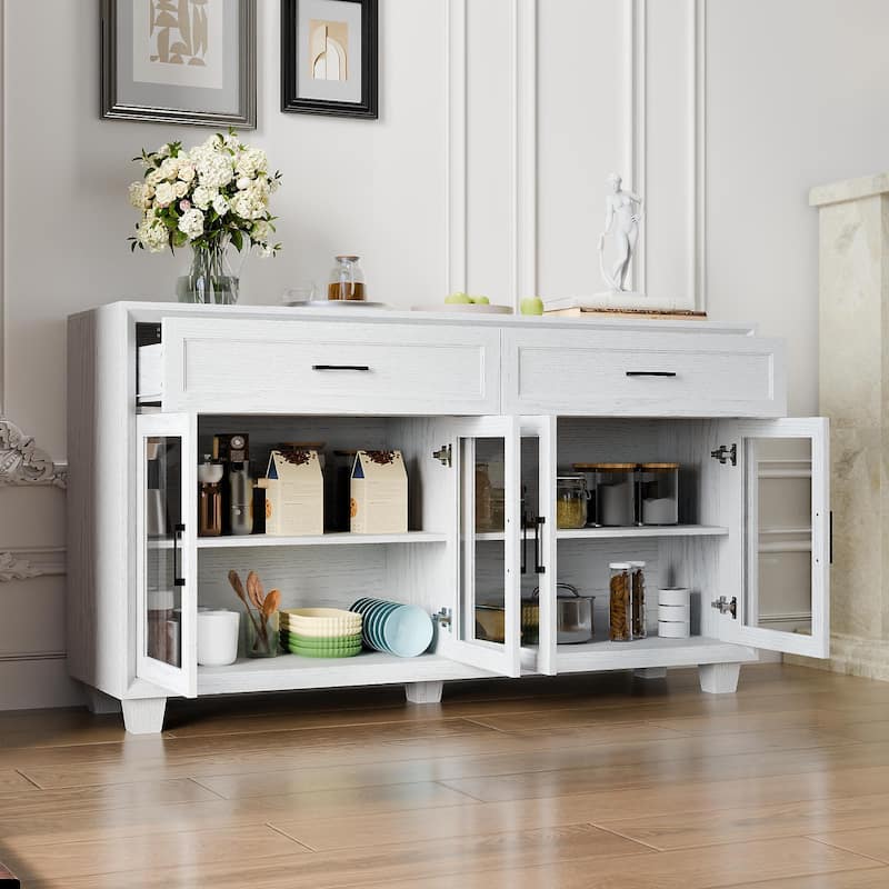 Glass Storage Cabinet with Doors,TV Stand for Living Room,Pantry,Brown/White