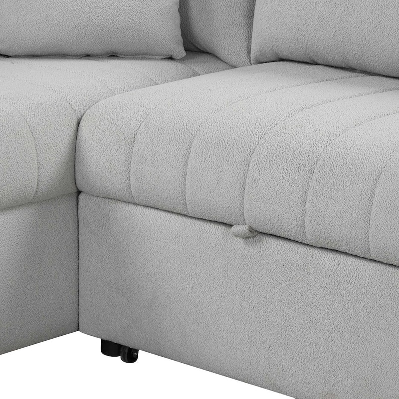 Upholstery Sleeper Sectional Sofa with Movable Storage Ottoman, L-shaped Sectional Pull Out Sofa Bed