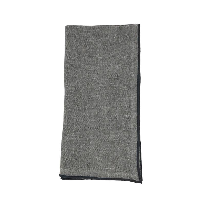 Stonewashed Linen Napkins With Stitched Border Design (Set of 4) - Set of 4 - Slate
