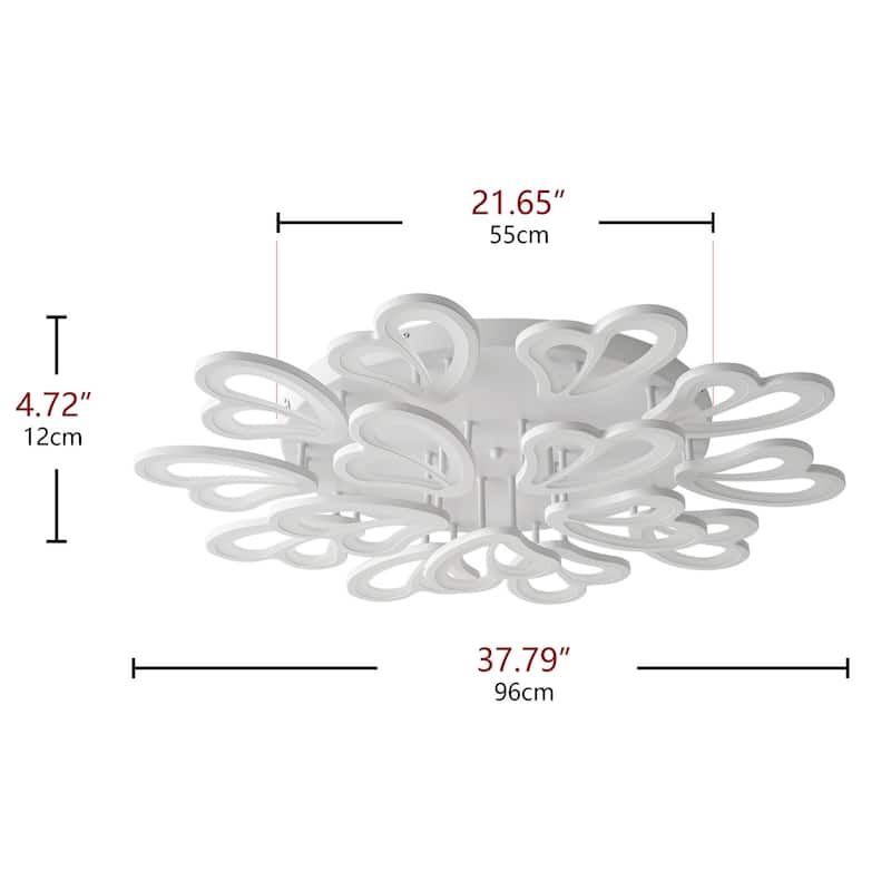 Modern White Butterfly Design Semi Flush Mount LED Dimmable Ceiling Light