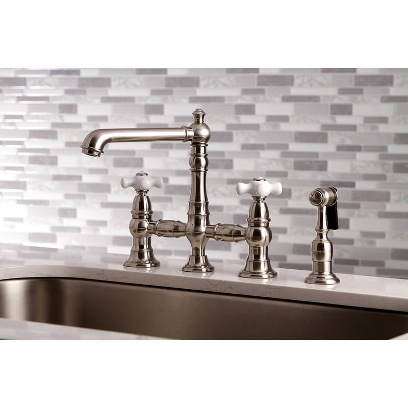 Kingston Brass English Country Bridge Kitchen Faucet with Sprayer