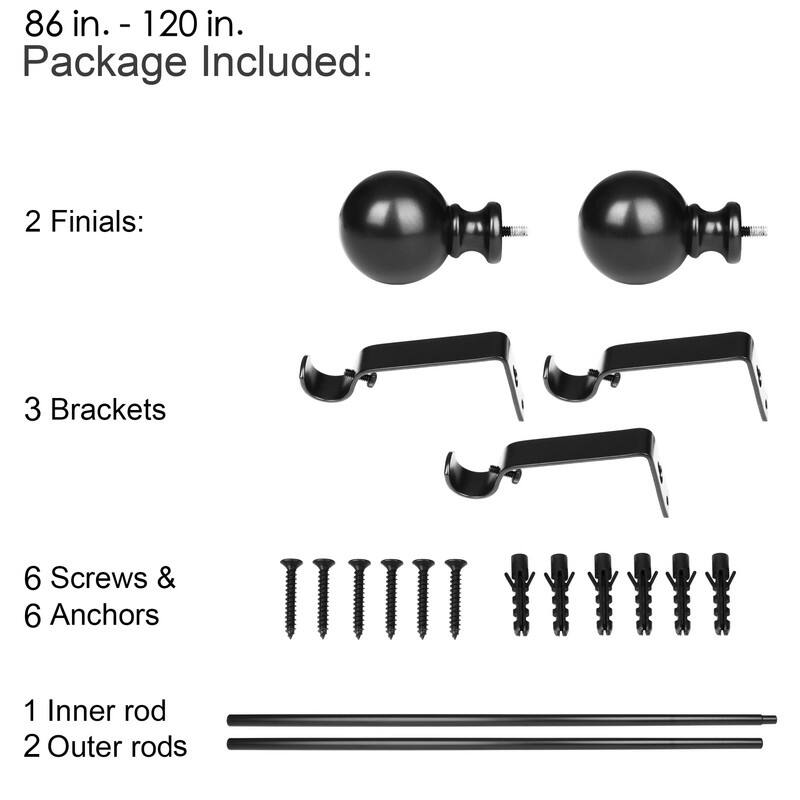 UTOPIA ALLEY 3/4 Inch Curtain Rod - Curtain Rods For Windows, Adjustable Drapery Rod